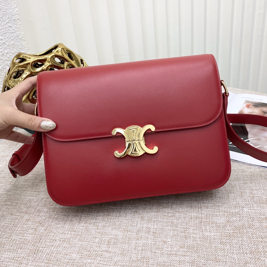 Celine Teen Classique Triomphe Bag In Shiny Calfskin Red 187363